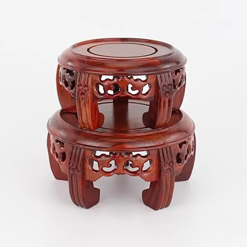 Round Solid Wood Base Ornament, Buddha Statue, Jade Ware, Solid Wood Support, Bonsai Vase, Round Head Antique Base