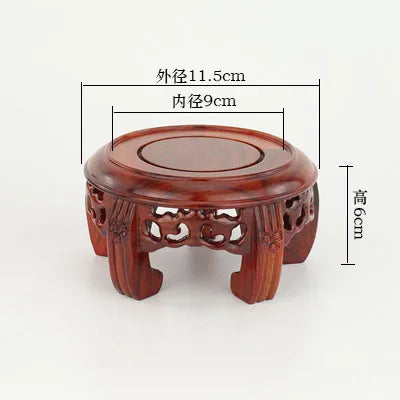 Round Solid Wood Base Ornament, Buddha Statue, Jade Ware, Solid Wood Support, Bonsai Vase, Round Head Antique Base
