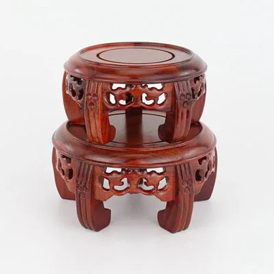 Round Solid Wood Base Ornament, Buddha Statue, Jade Ware, Solid Wood Support, Bonsai Vase, Round Head Antique Base