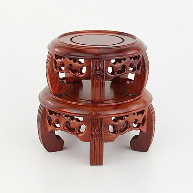 Round Solid Wood Base Ornament, Buddha Statue, Jade Ware, Solid Wood Support, Bonsai Vase, Round Head Antique Base