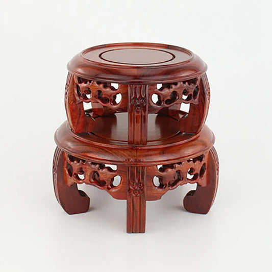 Round Solid Wood Base Ornament, Buddha Statue, Jade Ware, Solid Wood Support, Bonsai Vase, Round Head Antique Base