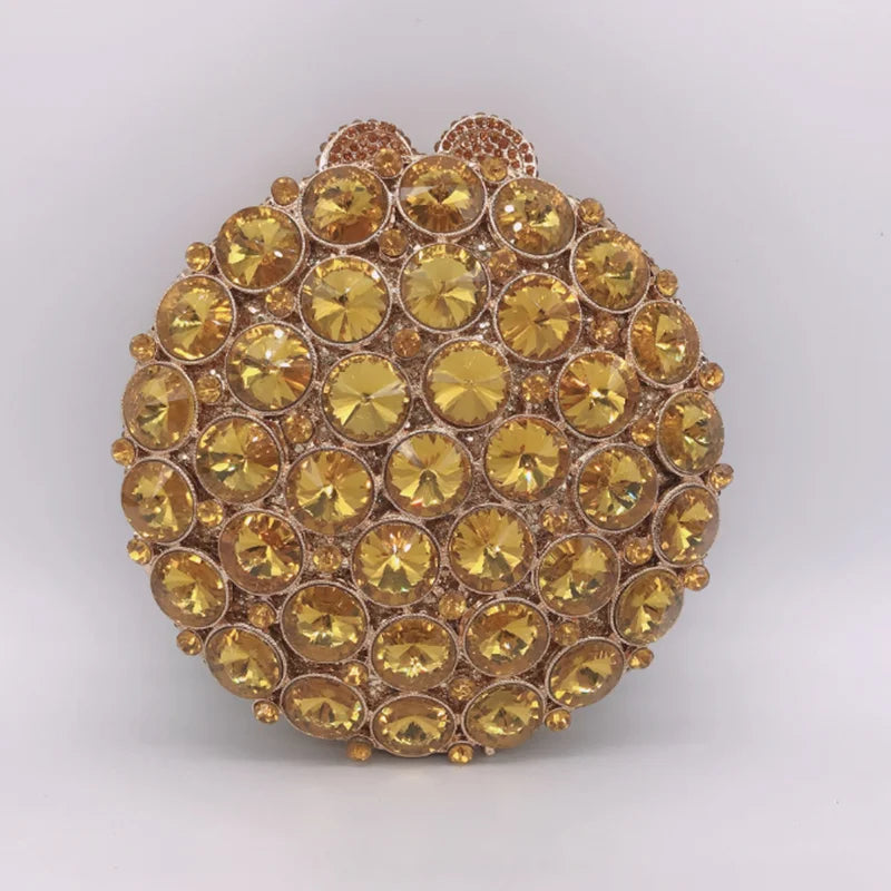 Roundness Gold Diamond Wedding Dress Bags Bridal Crystal  Purses Metal Women Rhinestones Clutch Purse Designer Evening Bags