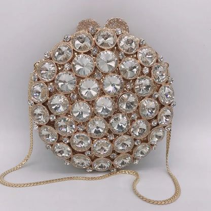 Roundness Gold Diamond Wedding Dress Bags Bridal Crystal  Purses Metal Women Rhinestones Clutch Purse Designer Evening Bags