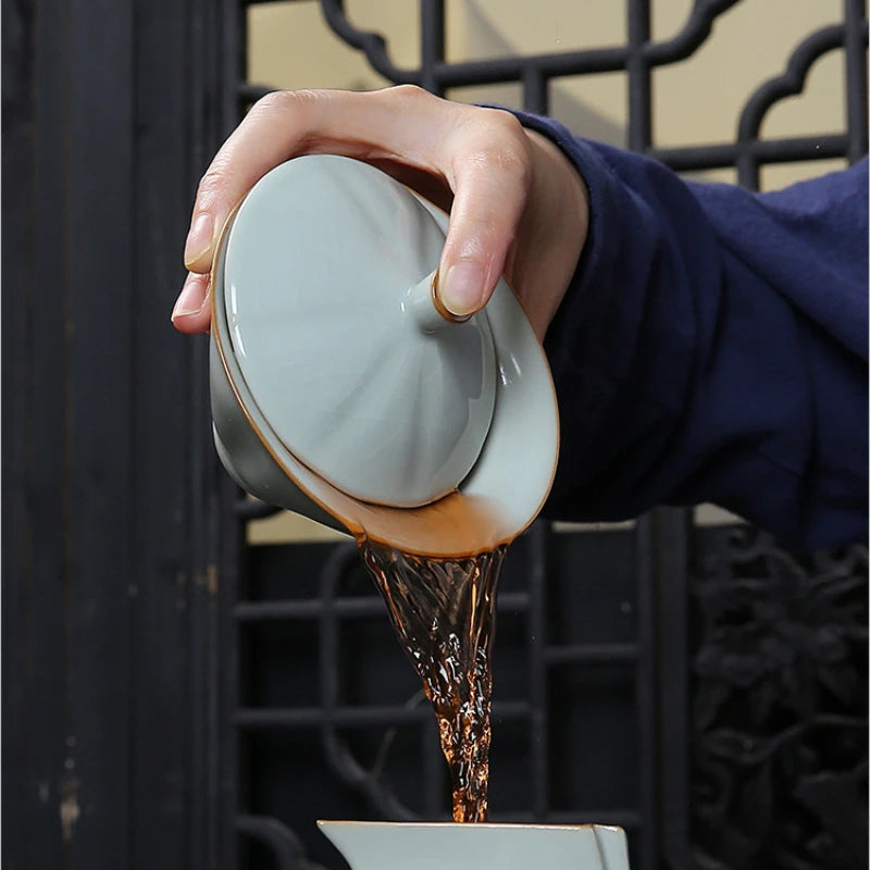 Ru Kiln Ceramic Kung Fu Tea Set Gaiwan Fair Cup Cracked Teacup Teaware Kitchen Dining Bar Home Garden