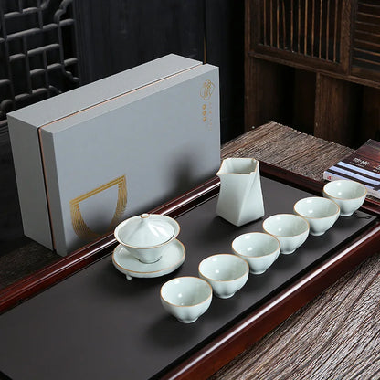 Ru Kiln Ceramic Kung Fu Tea Set Gaiwan Fair Cup Cracked Teacup Teaware Kitchen Dining Bar Home Garden