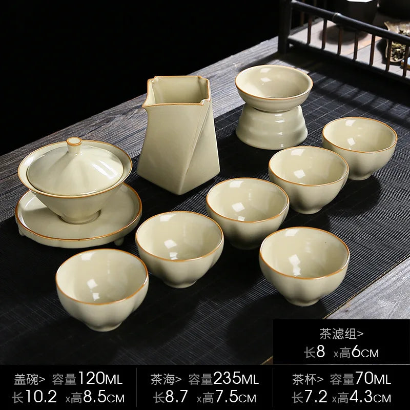 Ru Kiln Ceramic Kung Fu Tea Set Gaiwan Fair Cup Cracked Teacup Teaware Kitchen Dining Bar Home Garden