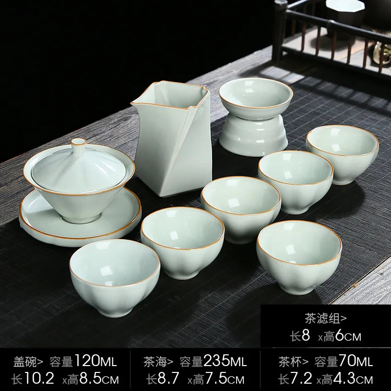Ru Kiln Ceramic Kung Fu Tea Set Gaiwan Fair Cup Cracked Teacup Teaware Kitchen Dining Bar Home Garden