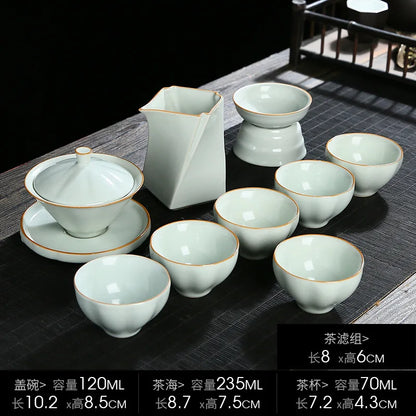 Ru Kiln Ceramic Kung Fu Tea Set Gaiwan Fair Cup Cracked Teacup Teaware Kitchen Dining Bar Home Garden