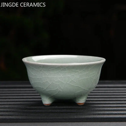 Ru Kiln Ceramic Teacup Ice Crack Glaze Portable Sample Tea Master Cup Personal Single Cup Household Japanese Tea Set Accessories