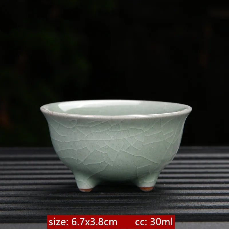 Ru Kiln Ceramic Teacup Ice Crack Glaze Portable Sample Tea Master Cup Personal Single Cup Household Japanese Tea Set Accessories