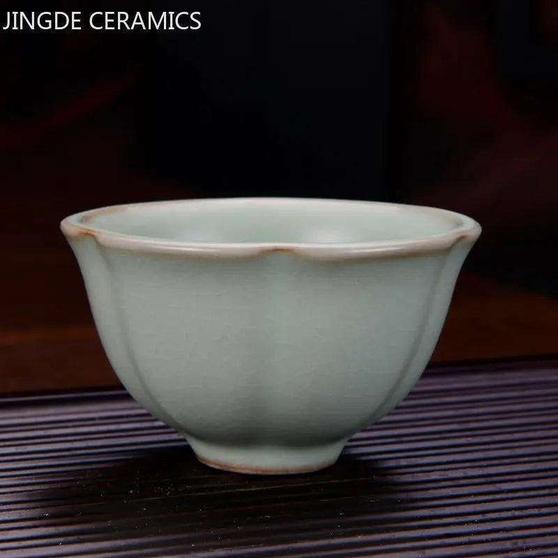 Ru Kiln Ceramic Teacup Ice Crack Glaze Portable Sample Tea Master Cup Personal Single Cup Household Japanese Tea Set Accessories