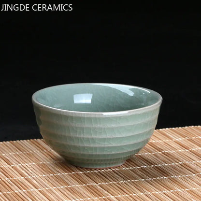Ru Kiln Ceramic Teacup Ice Crack Glaze Portable Sample Tea Master Cup Personal Single Cup Household Japanese Tea Set Accessories