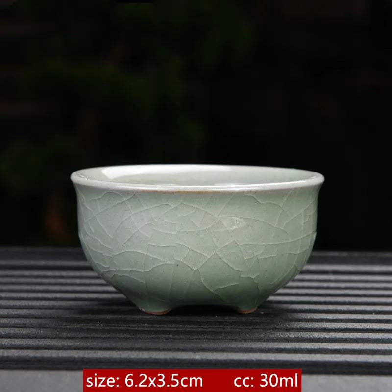 Ru Kiln Ceramic Teacup Ice Crack Glaze Portable Sample Tea Master Cup Personal Single Cup Household Japanese Tea Set Accessories