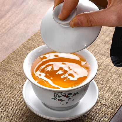 Ru Kiln Ceramics Tea Tureen Home Hand Painted Porcelain Gaiwan with Cover Teacup Saucer Chinese Tea Ceremony Supplies 150ML