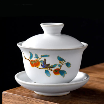 Ru Kiln Ceramics Tea Tureen Home Hand Painted Porcelain Gaiwan with Cover Teacup Saucer Chinese Tea Ceremony Supplies 150ML