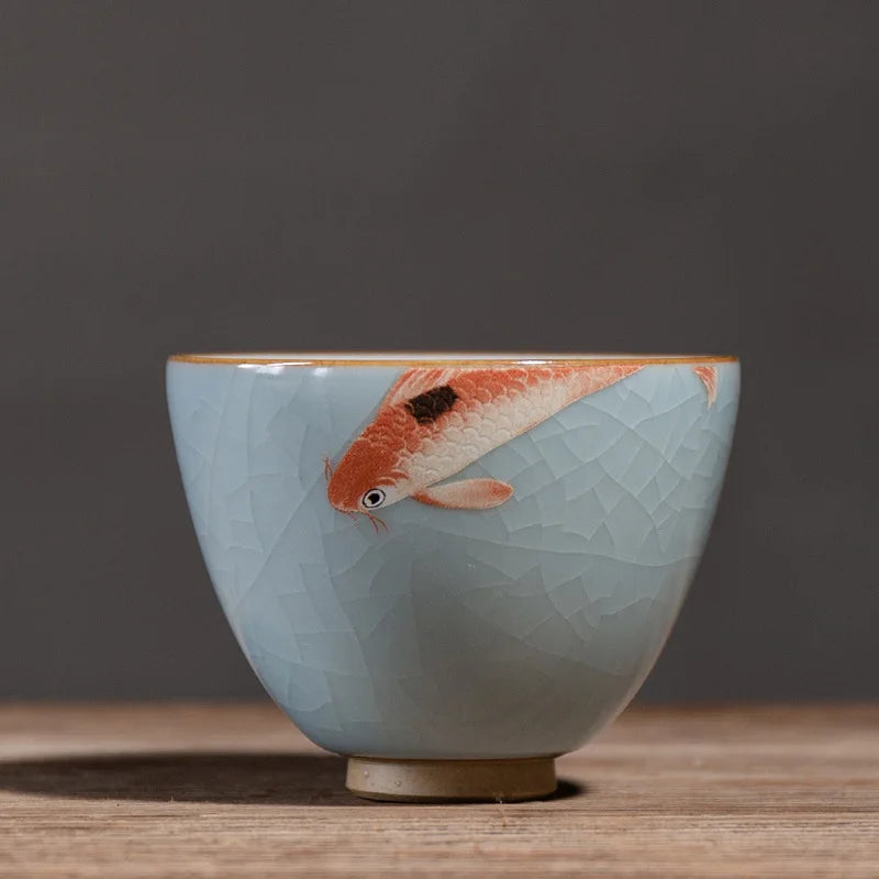 Ru Kiln Gracked Glaze Can Raise Master Cup Ancient Zen Ceramic Teacup Ice Kung Fu Tea Cup Household Tea Table Ceramic Teacups