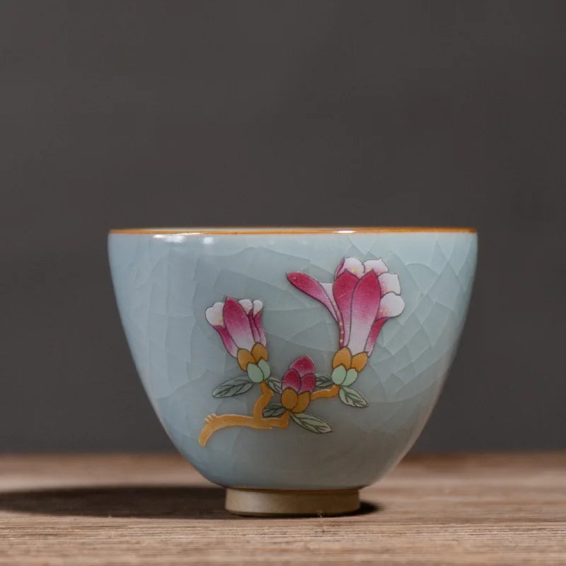 Ru Kiln Gracked Glaze Can Raise Master Cup Ancient Zen Ceramic Teacup Ice Kung Fu Tea Cup Household Tea Table Ceramic Teacups