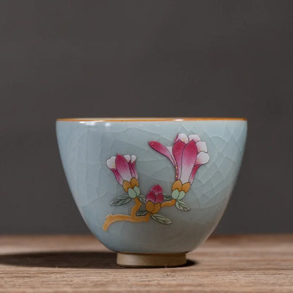 Ru Kiln Gracked Glaze Can Raise Master Cup Ancient Zen Ceramic Teacup Ice Kung Fu Tea Cup Household Tea Table Ceramic Teacups
