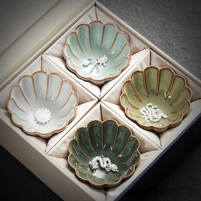 Ru Kiln Inlaid Silver Tea Cup Master Cup Kung Fu Tea Set Ceramic Tea Cup Retro Large Tea Bowl Exquisite Handmade Petal Teacup