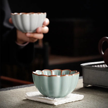 Ru Kiln Inlaid Silver Tea Cup Master Cup Kung Fu Tea Set Ceramic Tea Cup Retro Large Tea Bowl Exquisite Handmade Petal Teacup