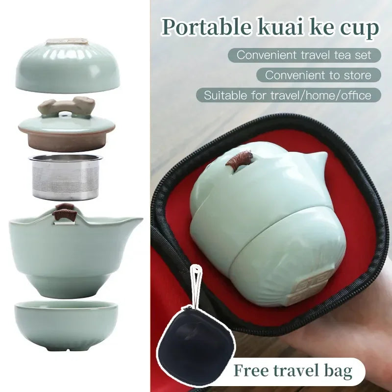 Ru Kiln Portable Kuai Ke Tea Cup Tea Kit Travel Friendly quick-off cup anti-scalding teapot companion gift