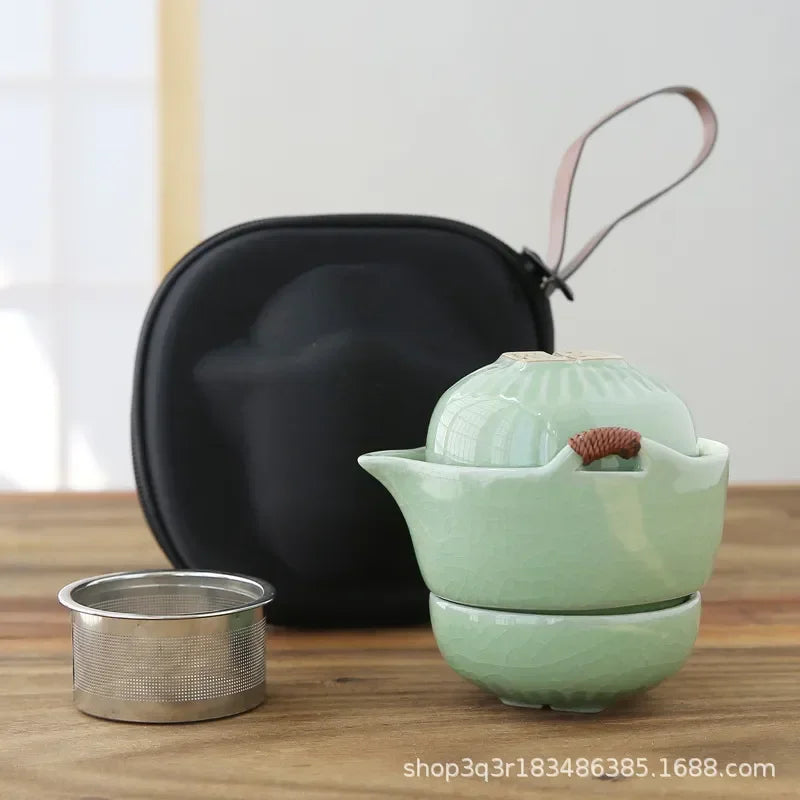 Ru Kiln Portable Kuai Ke Tea Cup Tea Kit Travel Friendly quick-off cup anti-scalding teapot companion gift