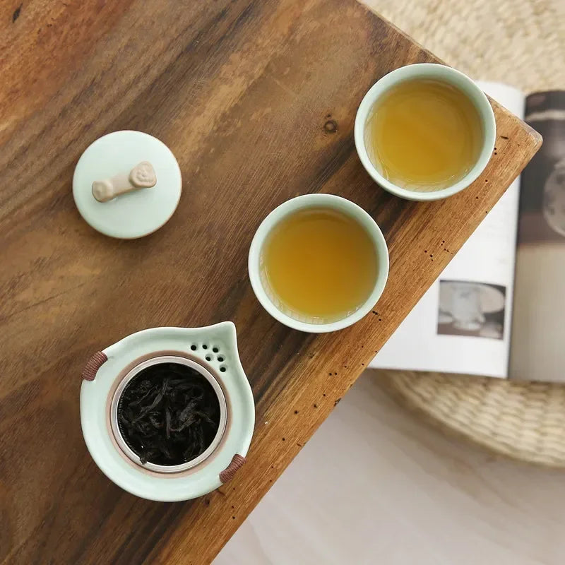 Ru Kiln Portable Kuai Ke Tea Cup Tea Kit Travel Friendly quick-off cup anti-scalding teapot companion gift