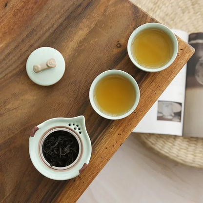 Ru Kiln Portable Kuai Ke Tea Cup Tea Kit Travel Friendly quick-off cup anti-scalding teapot companion gift