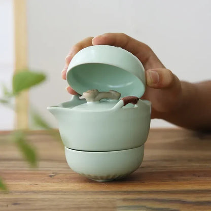 Ru Kiln Portable Kuai Ke Tea Cup Tea Kit Travel Friendly quick-off cup anti-scalding teapot companion gift