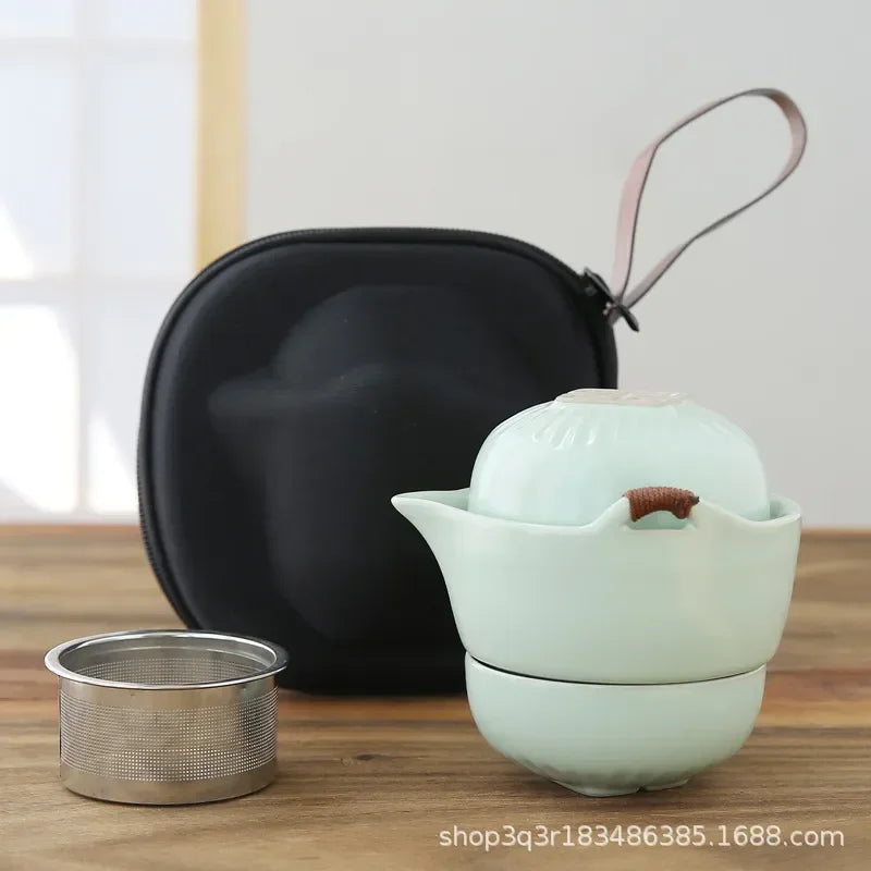 Ru Kiln Portable Kuai Ke Tea Cup Tea Kit Travel Friendly quick-off cup anti-scalding teapot companion gift