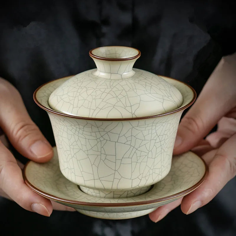 Ru Kiln Sancai Cover Bowl, Single High-end Kungfu Tea Set, Ice Cracked, Large Household Tea Bowl, Non Hot Tea Cup