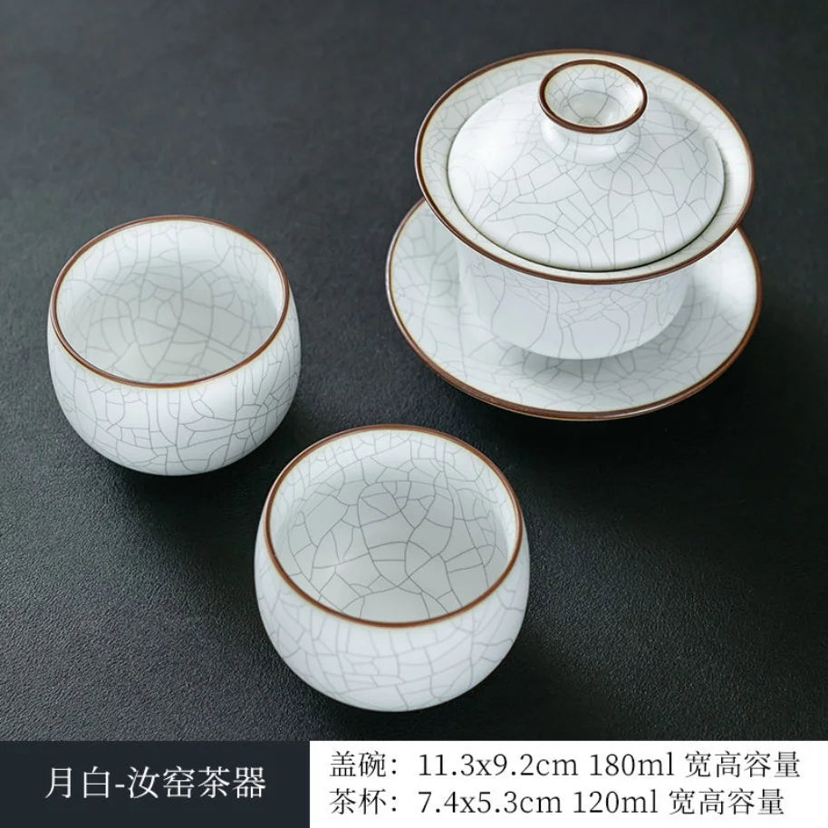 Ru Kiln Sancai Cover Bowl, Single High-end Kungfu Tea Set, Ice Cracked, Large Household Tea Bowl, Non Hot Tea Cup