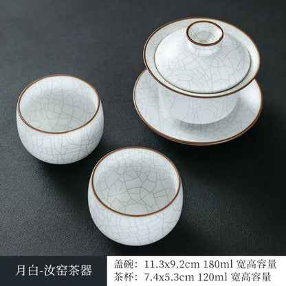 Ru Kiln Sancai Cover Bowl, Single High-end Kungfu Tea Set, Ice Cracked, Large Household Tea Bowl, Non Hot Tea Cup