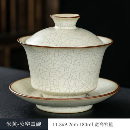 Ru Kiln Sancai Cover Bowl, Single High-end Kungfu Tea Set, Ice Cracked, Large Household Tea Bowl, Non Hot Tea Cup