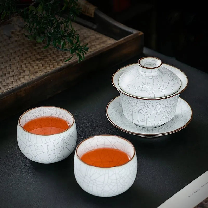 Ru Kiln Sancai Cover Bowl, Single High-end Kungfu Tea Set, Ice Cracked, Large Household Tea Bowl, Non Hot Tea Cup