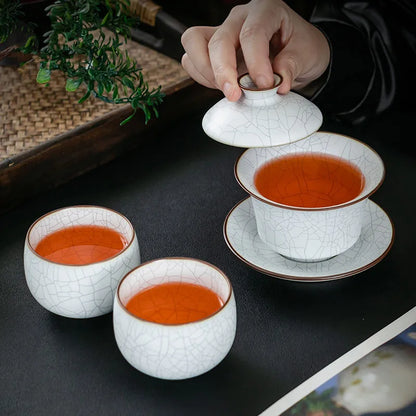 Ru Kiln Sancai Cover Bowl, Single High-end Kungfu Tea Set, Ice Cracked, Large Household Tea Bowl, Non Hot Tea Cup