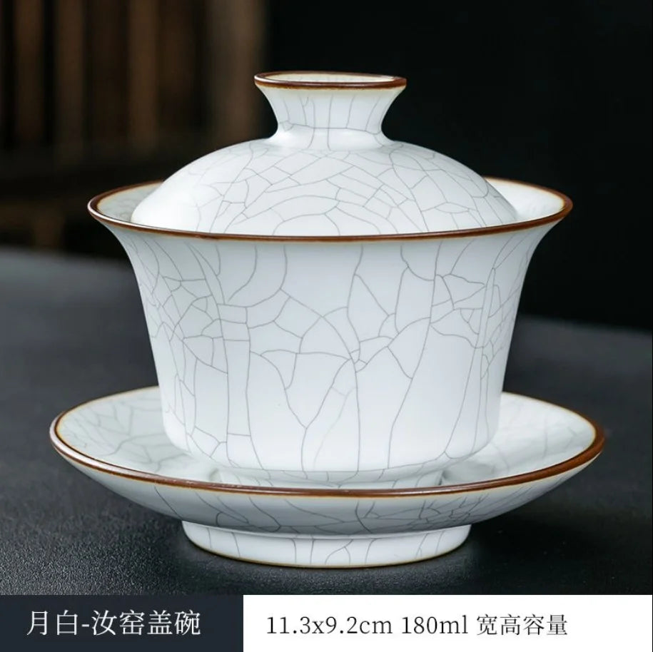 Ru Kiln Sancai Cover Bowl, Single High-end Kungfu Tea Set, Ice Cracked, Large Household Tea Bowl, Non Hot Tea Cup