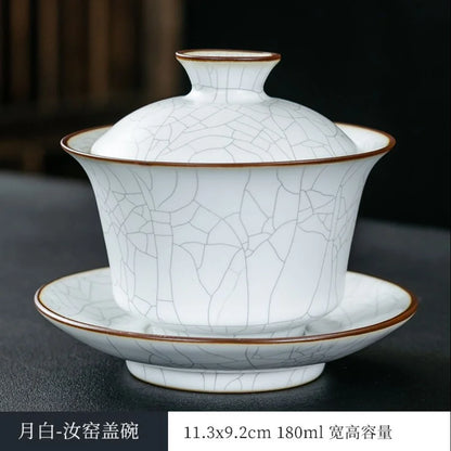 Ru Kiln Sancai Cover Bowl, Single High-end Kungfu Tea Set, Ice Cracked, Large Household Tea Bowl, Non Hot Tea Cup