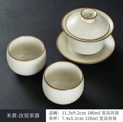 Ru Kiln Sancai Cover Bowl, Single High-end Kungfu Tea Set, Ice Cracked, Large Household Tea Bowl, Non Hot Tea Cup