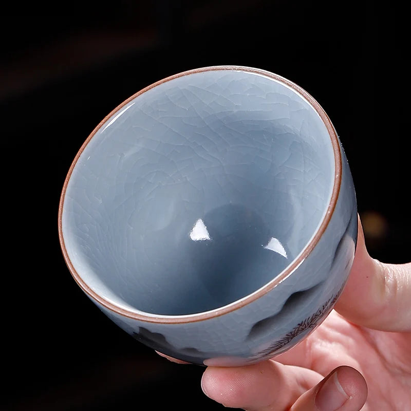 Ru Kiln Tea Cup, Ru Porcelain Can Raise, Open Piece Ceramic Master Cup, Large Kungfu Tea Cup, Handmade Tea Bowl