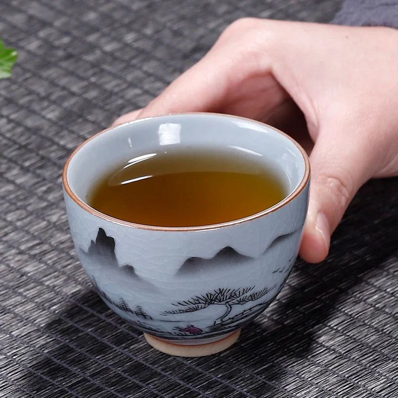 Ru Kiln Tea Cup, Ru Porcelain Can Raise, Open Piece Ceramic Master Cup, Large Kungfu Tea Cup, Handmade Tea Bowl