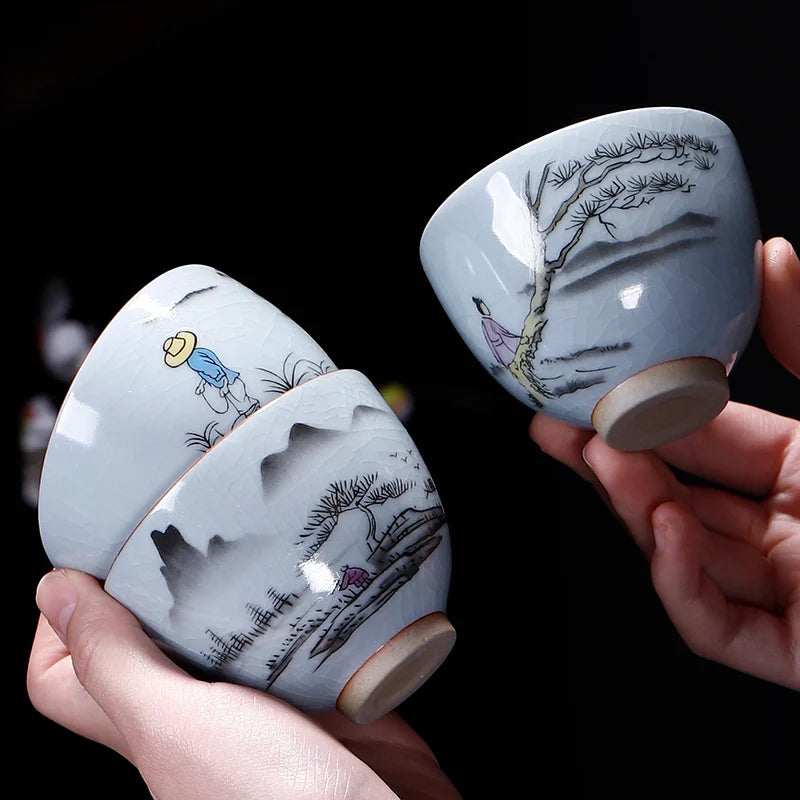 Ru Kiln Tea Cup, Ru Porcelain Can Raise, Open Piece Ceramic Master Cup, Large Kungfu Tea Cup, Handmade Tea Bowl