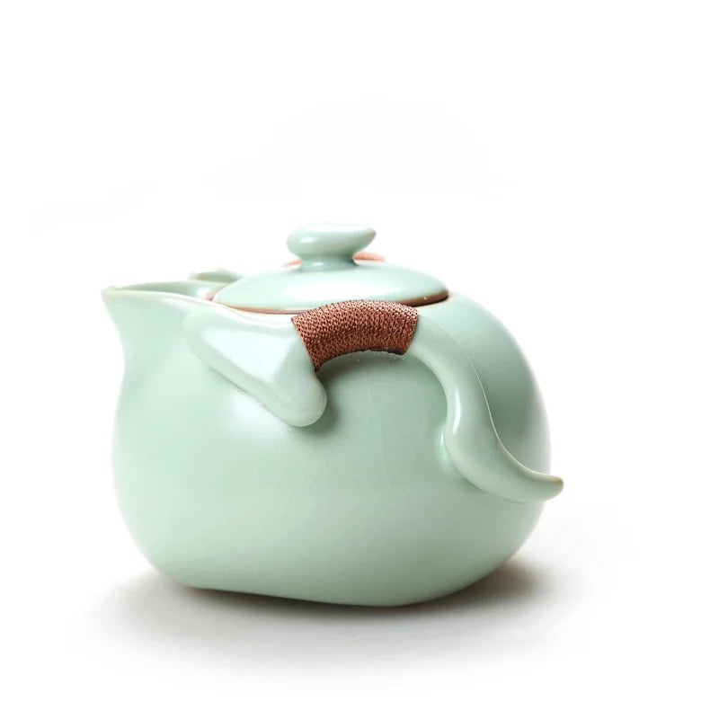 Ru Kiln Teapot Can Be Raised by Hand, Large Ru Porcelain Single Pot, Ceramic Kungfu Tea Set, Household Tea Maker, Xishi Pot
