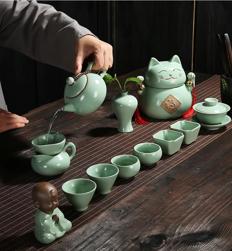 Ru Kiln Teapot Can Be Raised by Hand, Large Ru Porcelain Single Pot, Ceramic Kungfu Tea Set, Household Tea Maker, Xishi Pot
