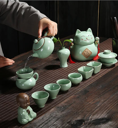 Ru Kiln Teapot Can Be Raised by Hand, Large Ru Porcelain Single Pot, Ceramic Kungfu Tea Set, Household Tea Maker, Xishi Pot