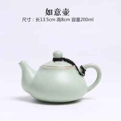 Ru Kiln Teapot Can Be Raised by Hand, Large Ru Porcelain Single Pot, Ceramic Kungfu Tea Set, Household Tea Maker, Xishi Pot