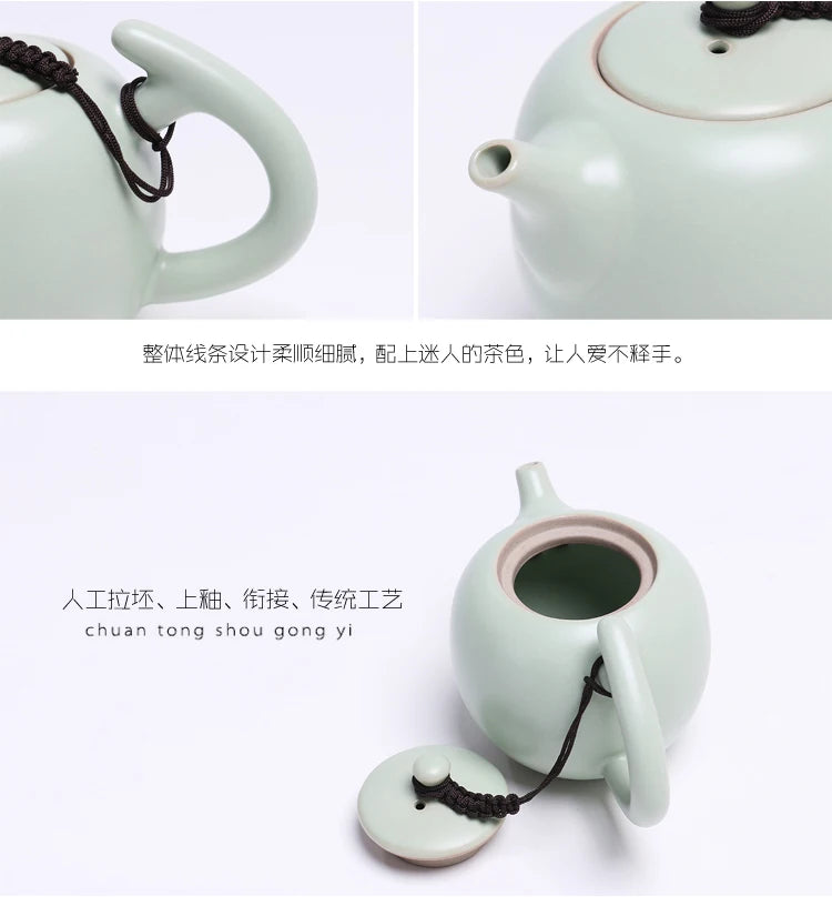 Ru Kiln Teapot Can Be Raised by Hand, Large Ru Porcelain Single Pot, Ceramic Kungfu Tea Set, Household Tea Maker, Xishi Pot