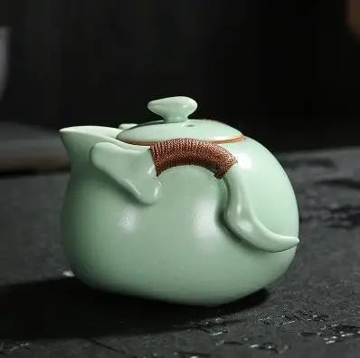 Ru Kiln Teapot Can Be Raised by Hand, Large Ru Porcelain Single Pot, Ceramic Kungfu Tea Set, Household Tea Maker, Xishi Pot