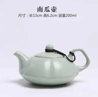 Ru Kiln Teapot Can Be Raised by Hand, Large Ru Porcelain Single Pot, Ceramic Kungfu Tea Set, Household Tea Maker, Xishi Pot