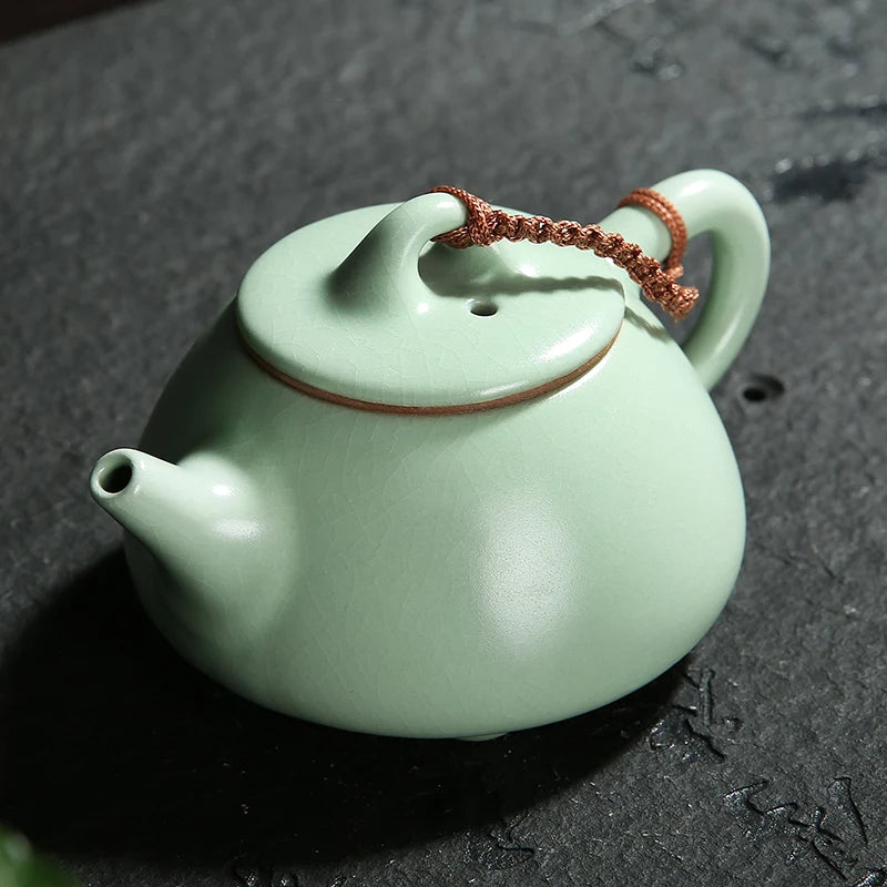 Ru Kiln Teapot Can Be Raised by Hand, Large Ru Porcelain Single Pot, Ceramic Kungfu Tea Set, Household Tea Maker, Xishi Pot